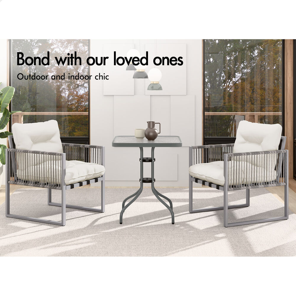 ALFORDSON Outdoor Patio Furniture Side Table Lounge Chairs Rattan Chair Beige
