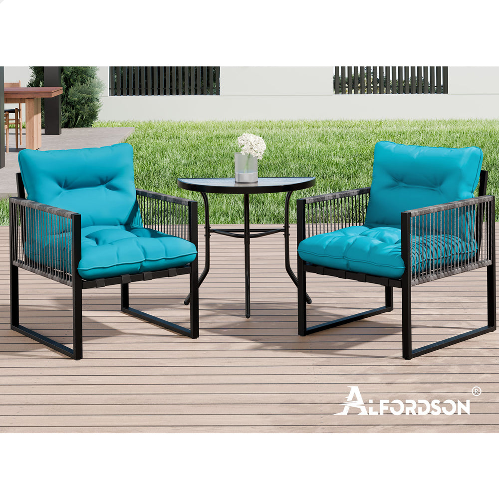 ALFORDSON Outdoor Lounge Set Patio Furniture Table and Chairs Glass Armchair
