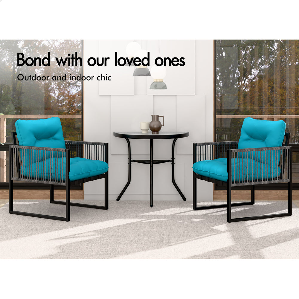 ALFORDSON Outdoor Lounge Set Patio Furniture Table and Chairs Glass Armchair