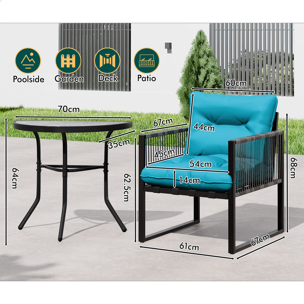 ALFORDSON Outdoor Lounge Set Patio Furniture Table and Chairs Glass Armchair