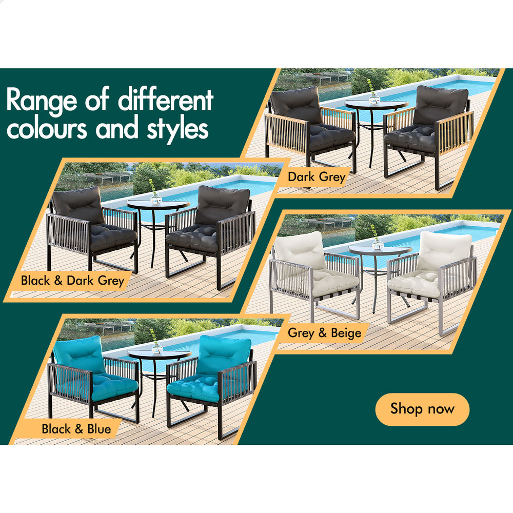ALFORDSON Outdoor Dining Patio Furniture Bistro Set Table and Chairs Semicircle