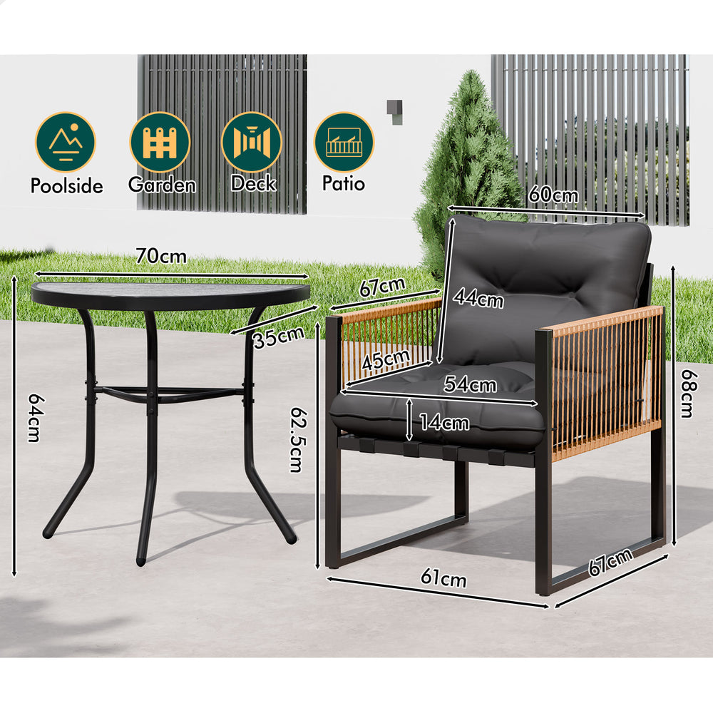 ALFORDSON Outdoor Dining Patio Furniture Bistro Set Table and Chairs Semicircle
