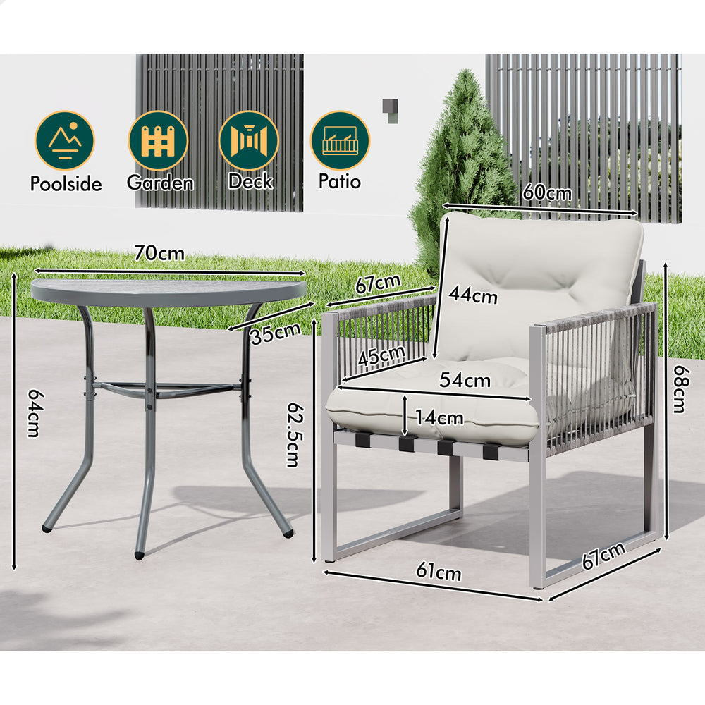 ALFORDSON Outdoor Patio Furniture 2x Lounge Chairs Side Table Garden Armchair