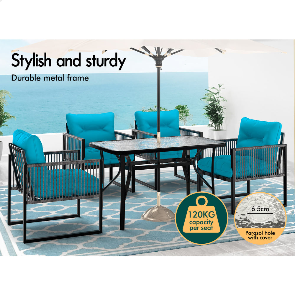 ALFORDSON Outdoor Dining Set Glass Table Lounge Chairs Patio Furniture Wicker