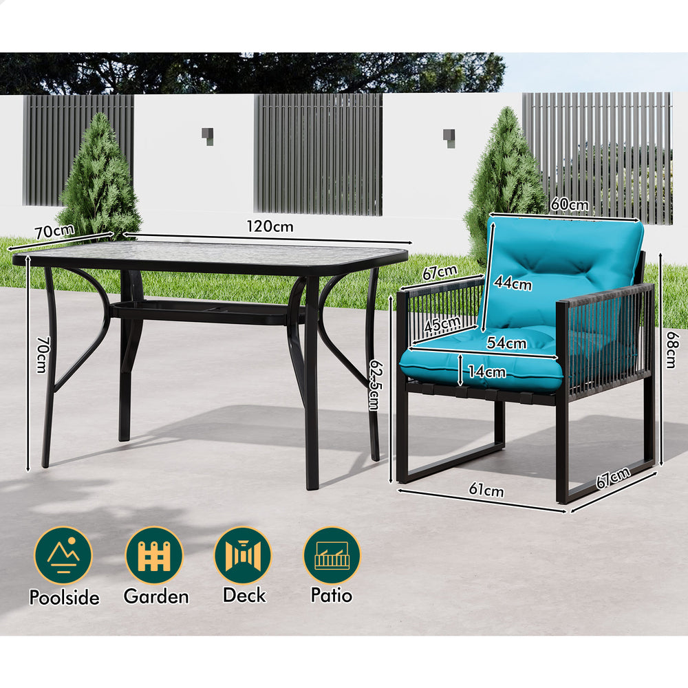 ALFORDSON Outdoor Dining Set Glass Table Lounge Chairs Patio Furniture Wicker