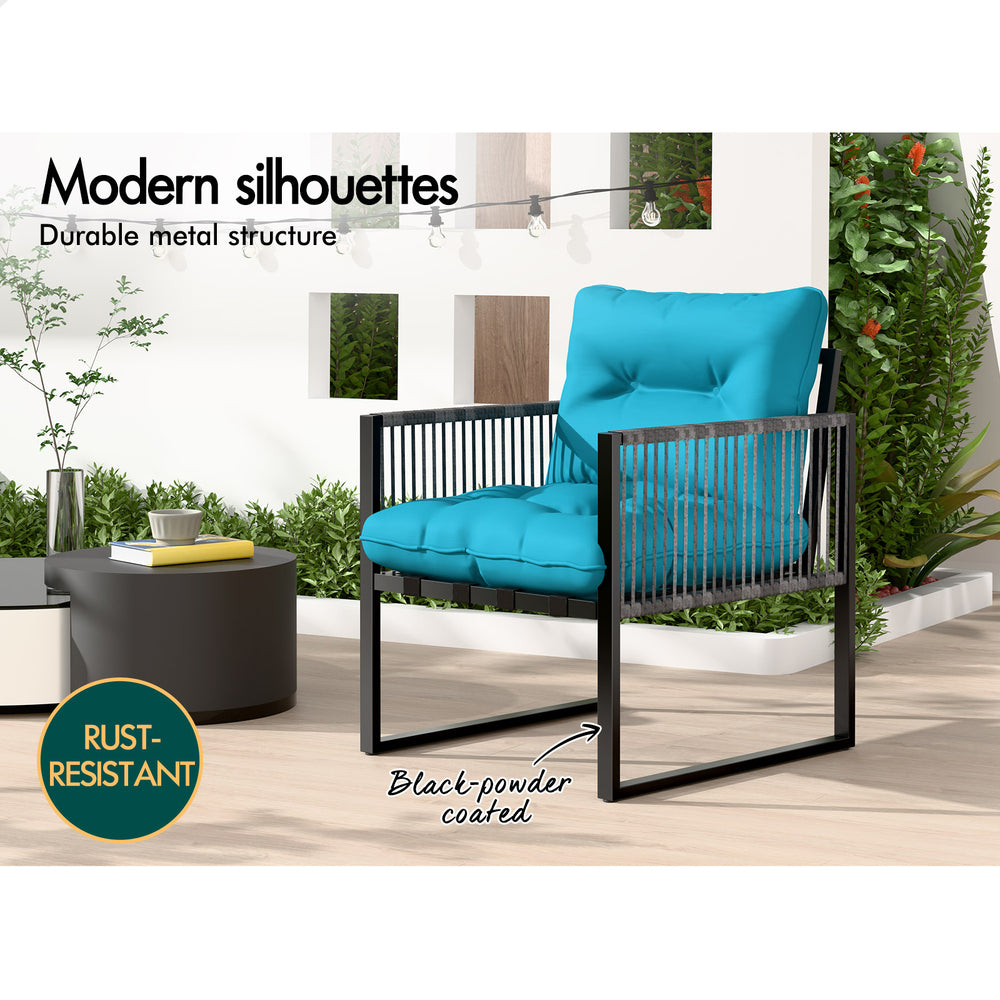ALFORDSON Outdoor Dining Set Glass Table Lounge Chairs Patio Furniture Wicker
