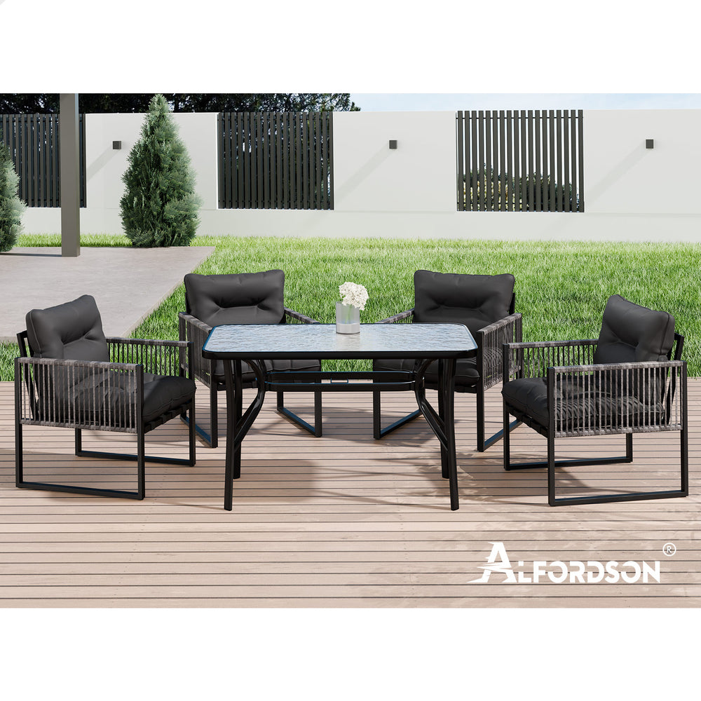 ALFORDSON Outdoor Dining Table Lounge Chairs Set Glass Patio Furniture Wicker