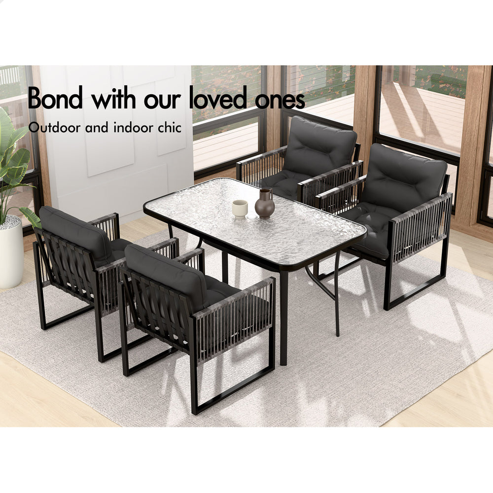 ALFORDSON Outdoor Dining Table Lounge Chairs Set Glass Patio Furniture Wicker