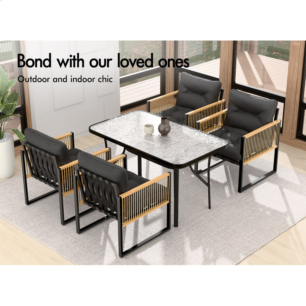 ALFORDSON Outdoor Dining Set Garden Table Lounge Chairs Patio Furniture Black