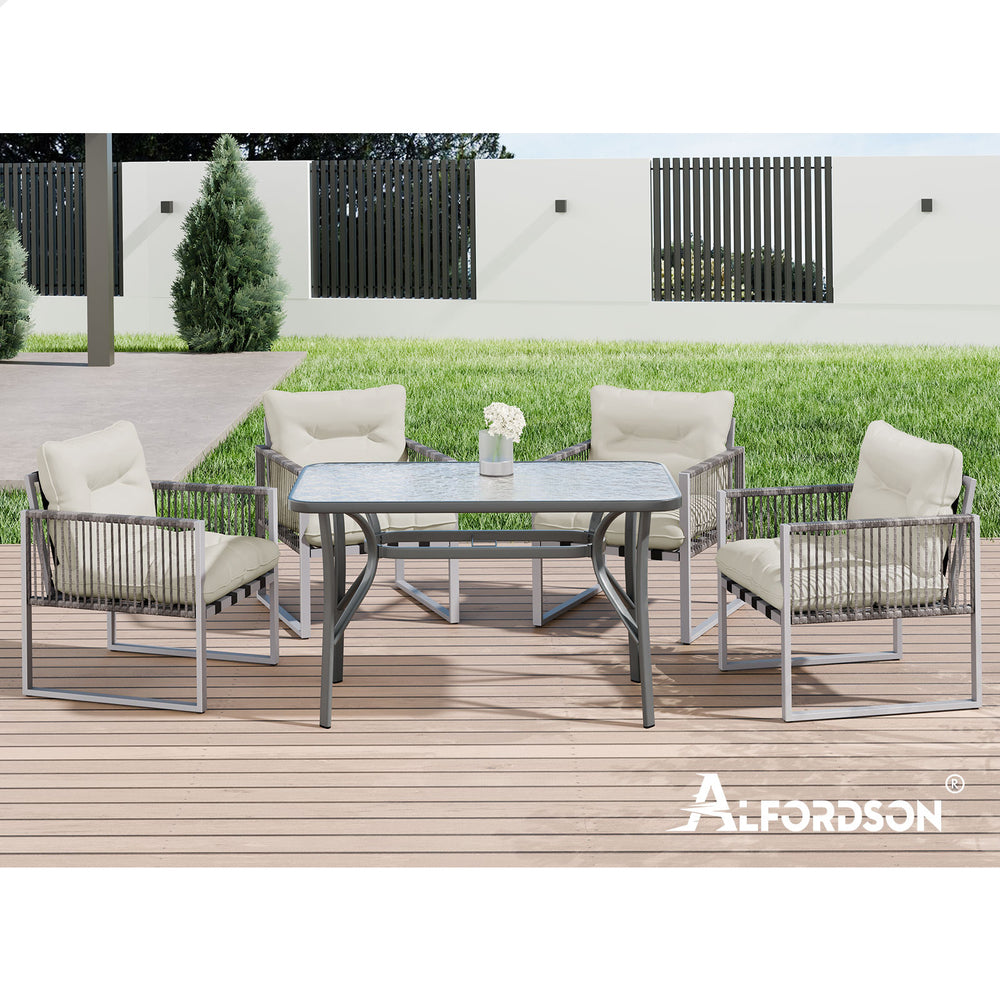 ALFORDSON Outdoor Furniture Dining Set Patio Glass Table Lounge Chairs Garden