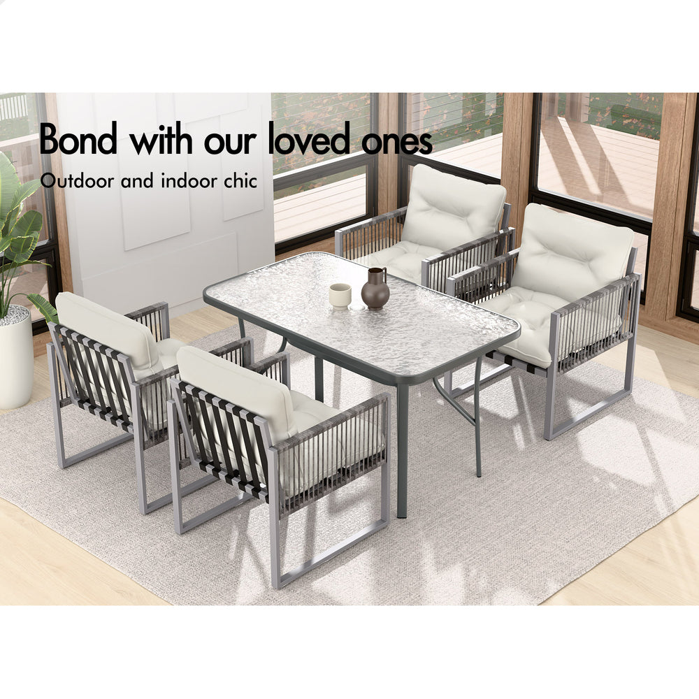 ALFORDSON Outdoor Furniture Dining Set Patio Glass Table Lounge Chairs Garden