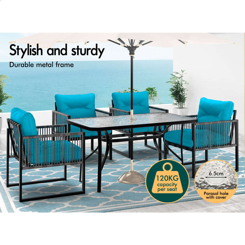 ALFORDSON 5PCS Outdoor Patio Furniture Dining Set Table Chairs Wicker Lounge