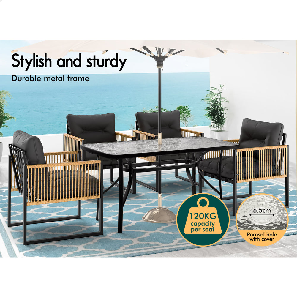 ALFORDSON Outdoor Furniture Setting Patio Dining Table Chair Set Wicker Glass