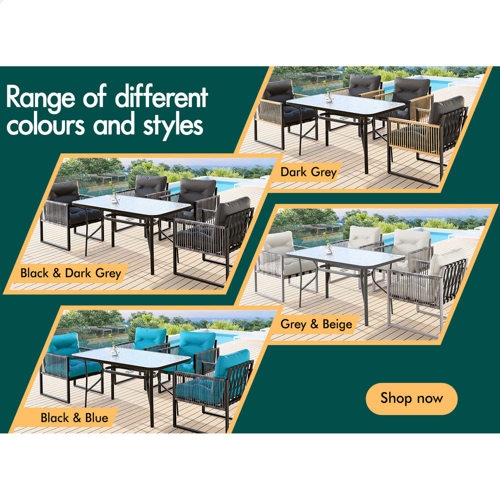 ALFORDSON Outdoor Furniture Setting Patio Dining Table Chair Set Wicker Glass