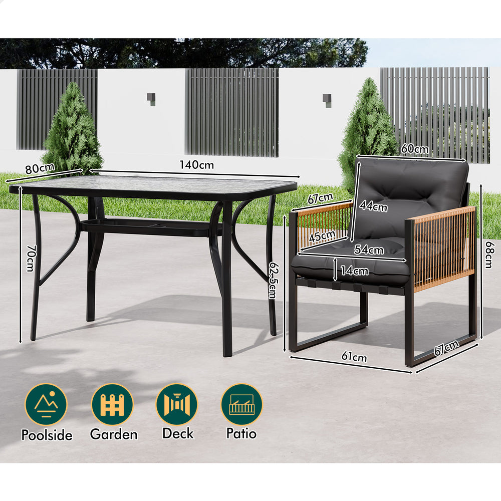 ALFORDSON Outdoor Furniture Setting Patio Dining Table Chair Set Wicker Glass