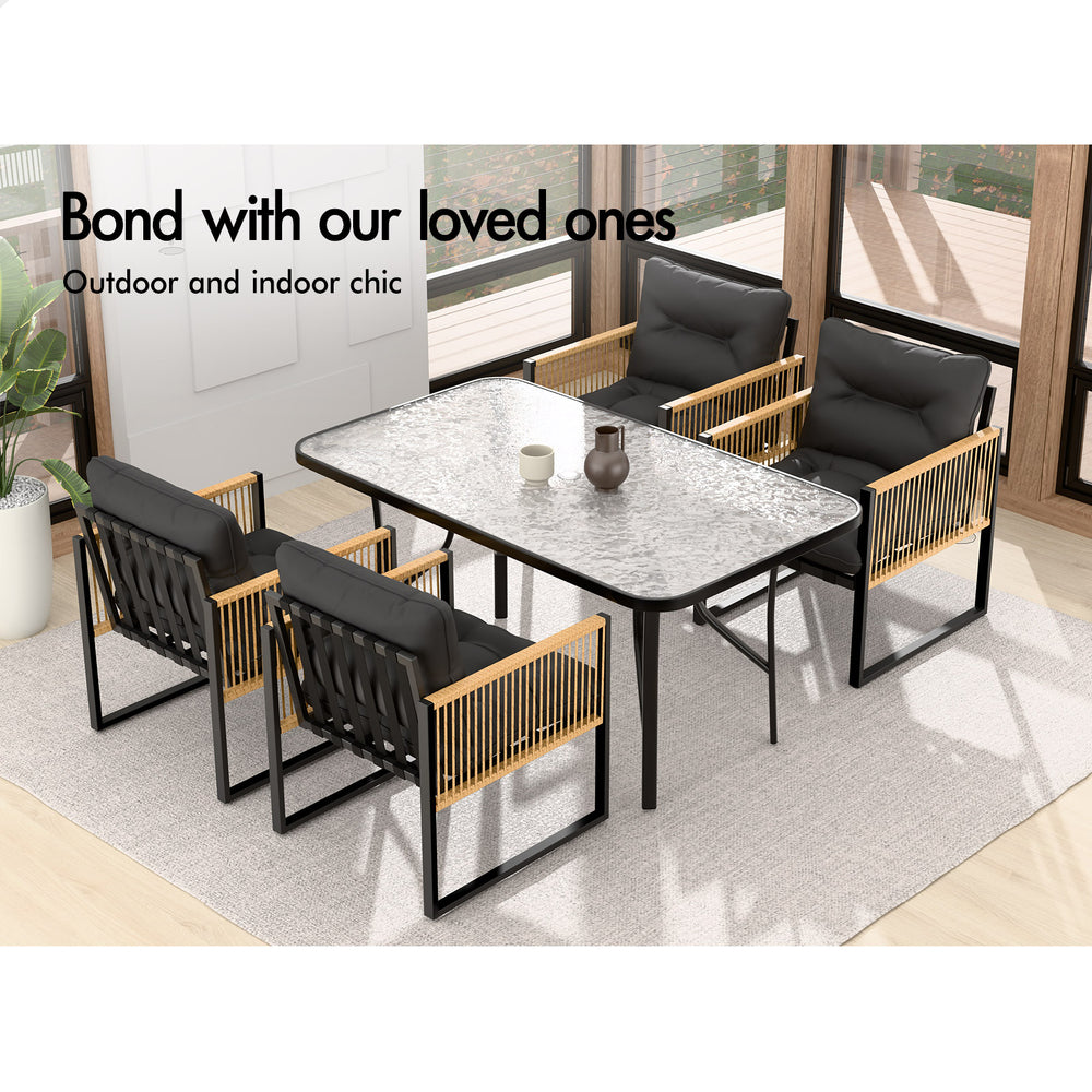 ALFORDSON Outdoor Furniture Setting Patio Dining Table Chair Set Wicker Glass
