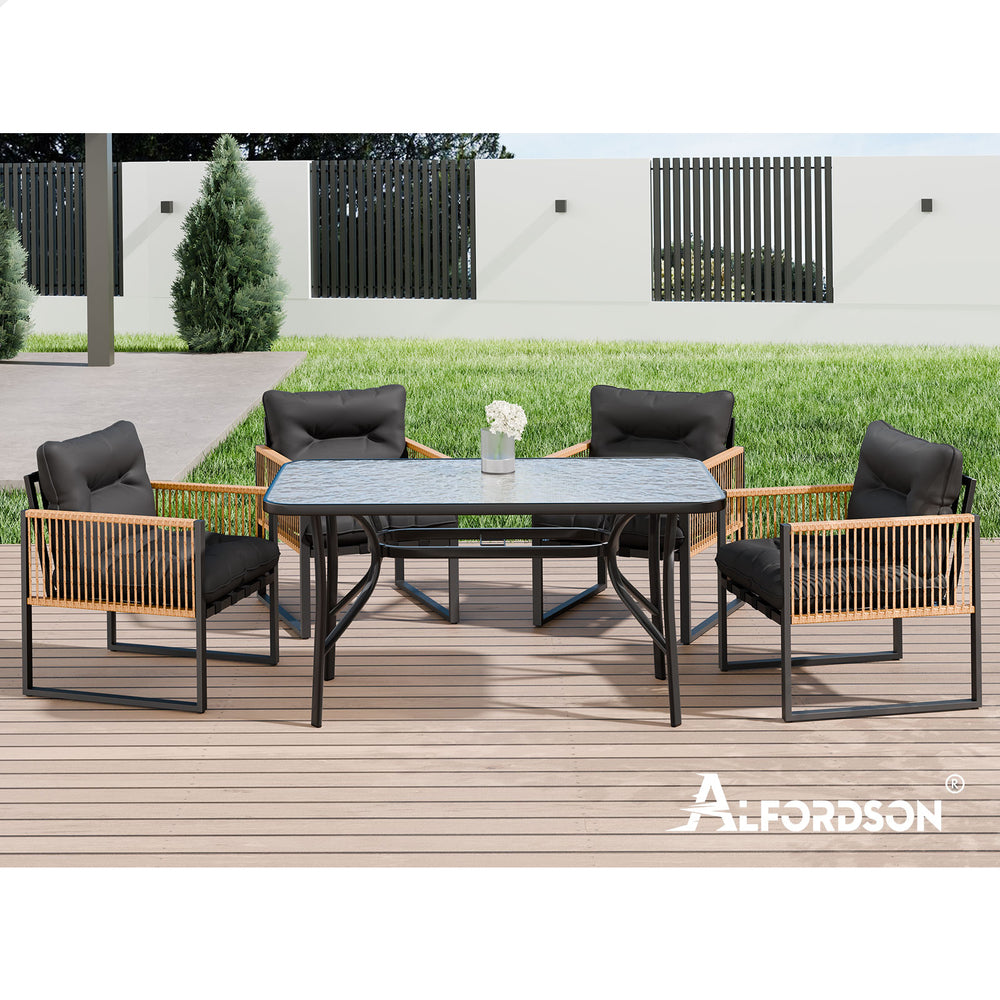 ALFORDSON Outdoor Furniture Setting Patio Dining Table Chair Set Wicker Glass