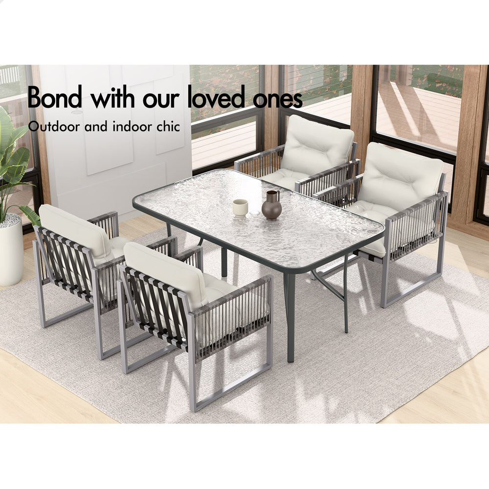 ALFORDSON Outdoor Dining Set Patio Furniture Glass Table Lounge Chairs Armchair