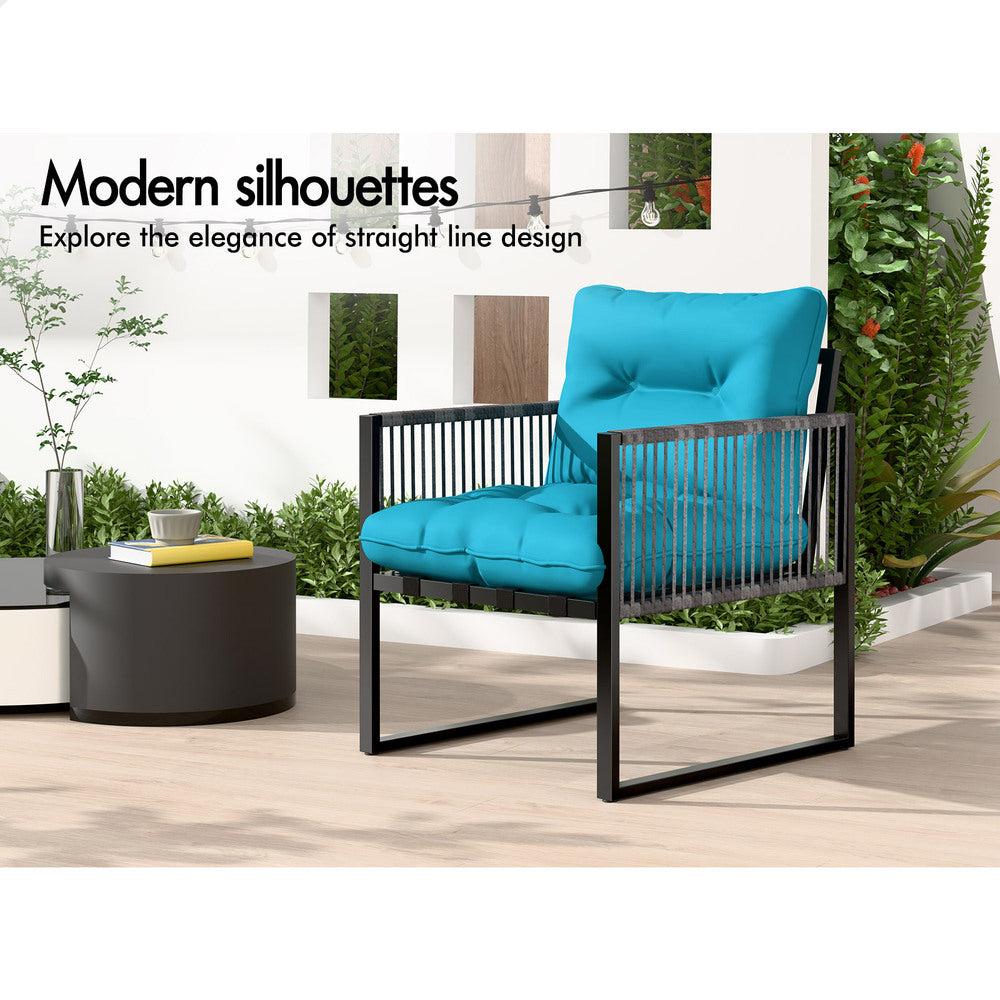 ALFORDSON 4PCS Outdoor Furniture Lounge Sofa Set Wicker Furniture Table and Chairs Garden Blue