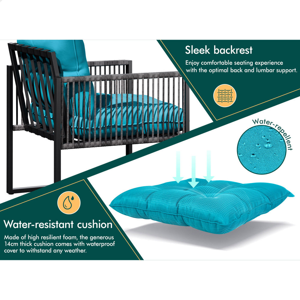 ALFORDSON 4PCS Outdoor Furniture Lounge Sofa Set Wicker Furniture Table and Chairs Garden Blue