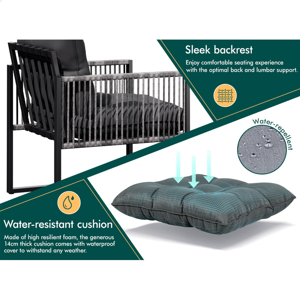 ALFORDSON 4PCS Outdoor Furniture Lounge Sofa Set Wicker Furniture Table and Chairs Garden Black Grey