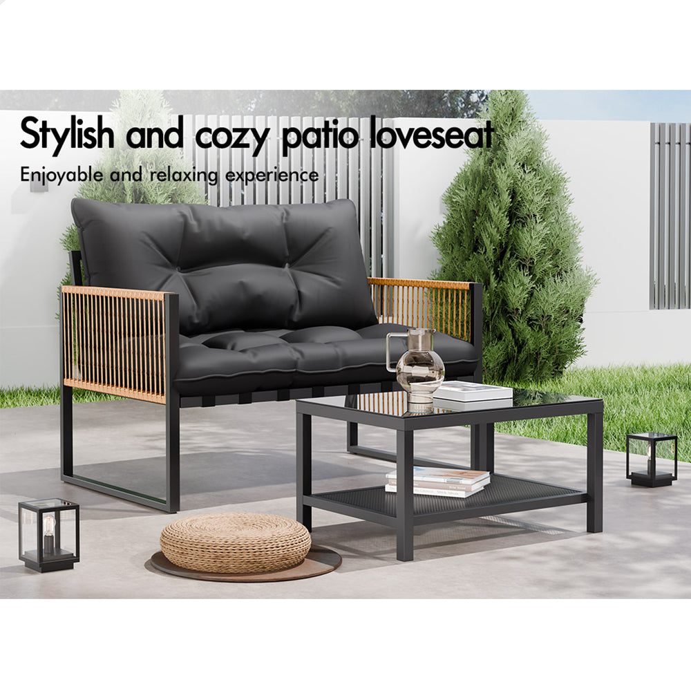 ALFORDSON 4PCS Outdoor Furniture Lounge Sofa Set Wicker Furniture Table and Chairs Garden Grey