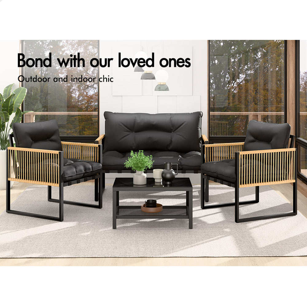 ALFORDSON 4PCS Outdoor Furniture Lounge Sofa Set Wicker Furniture Table and Chairs Garden Grey