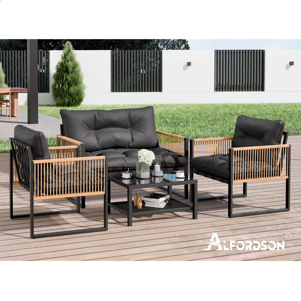 ALFORDSON 4PCS Outdoor Furniture Lounge Sofa Set Wicker Furniture Table and Chairs Garden Grey