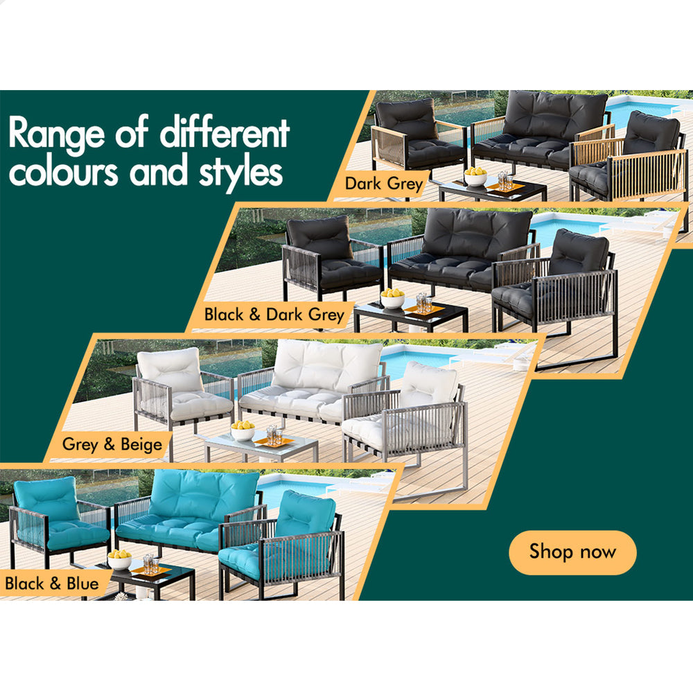 ALFORDSON 4PCS Outdoor Furniture Lounge Sofa Set Wicker Furniture Table and Chairs Garden Grey