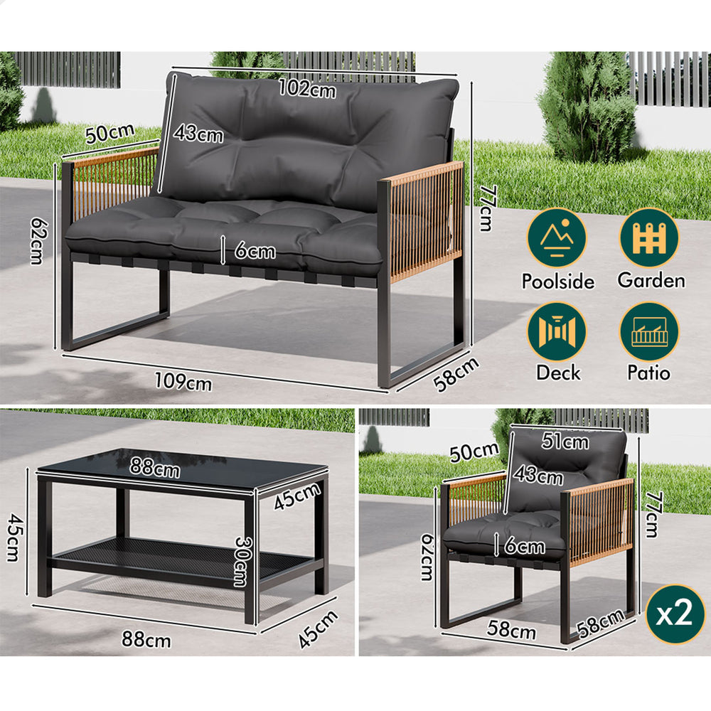ALFORDSON 4PCS Outdoor Furniture Lounge Sofa Set Wicker Furniture Table and Chairs Garden Grey