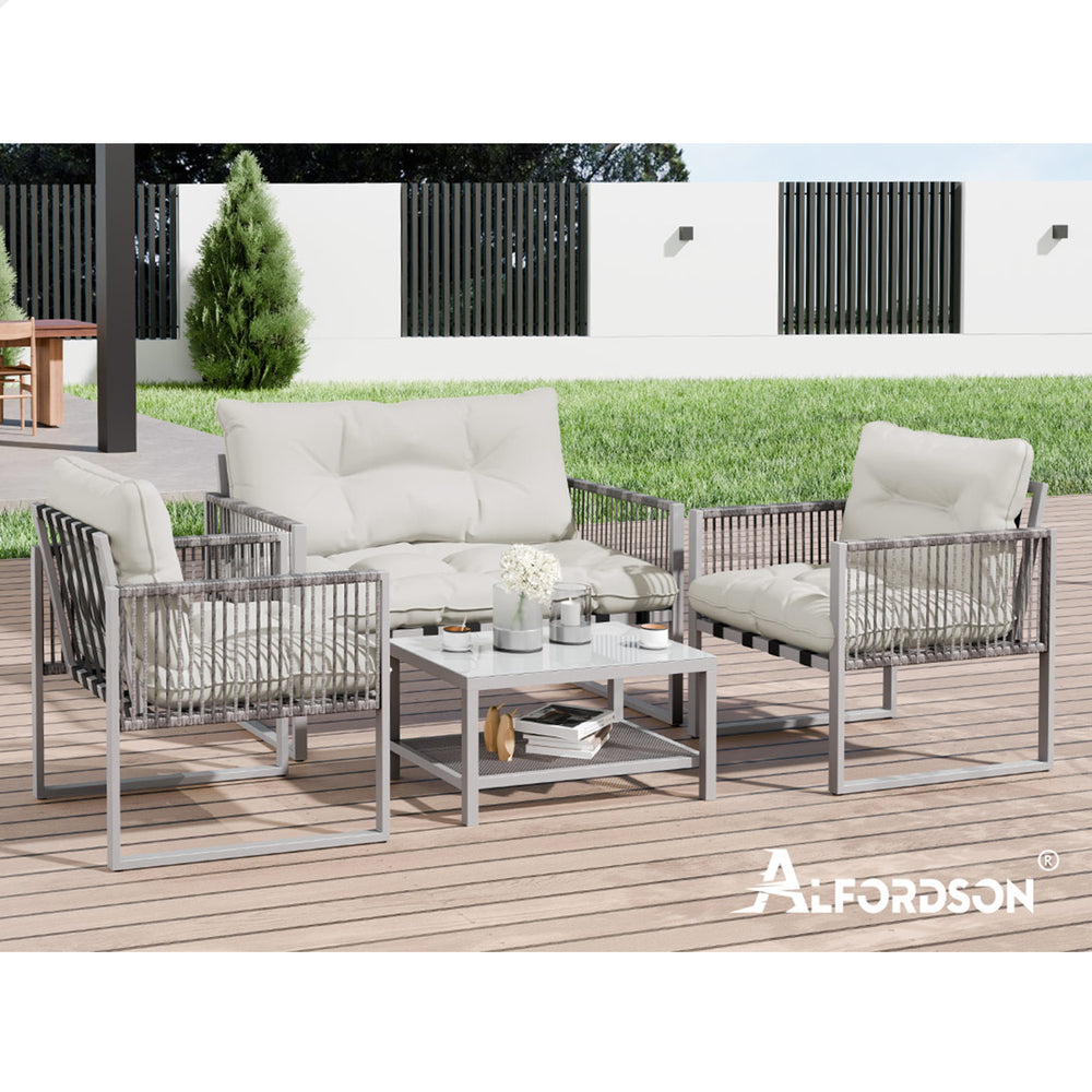 ALFORDSON 4PCS Outdoor Furniture Lounge Sofa Set Wicker Furniture Table and Chairs Garden Beige