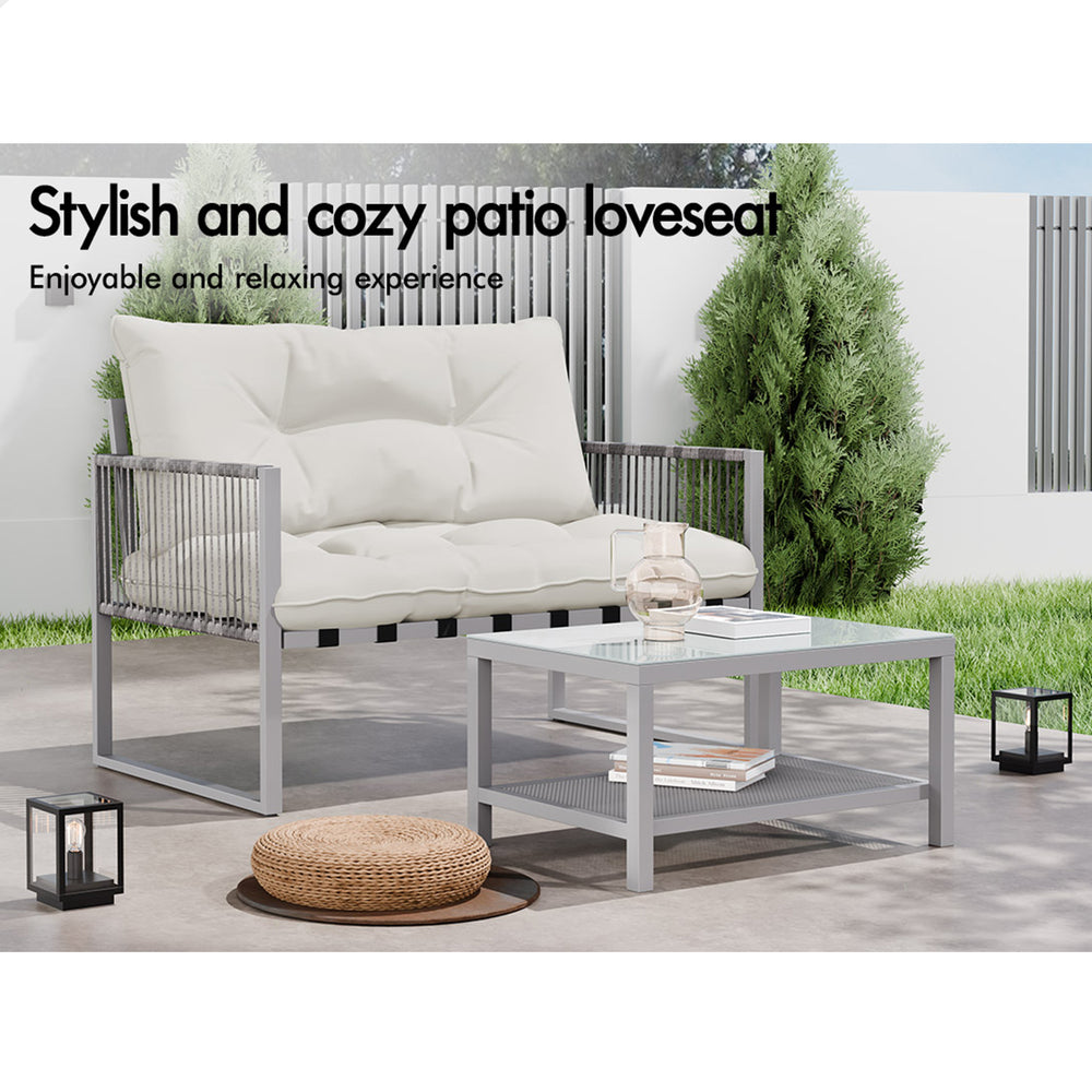 ALFORDSON 4PCS Outdoor Furniture Lounge Sofa Set Wicker Furniture Table and Chairs Garden Beige
