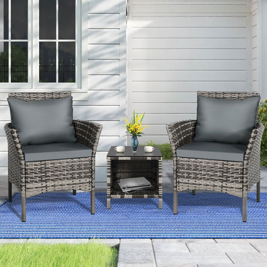 ALFORDSON Outdoor Furniture 3PCS Wicker Bistro Set Patio Chairs Table Mixed Grey