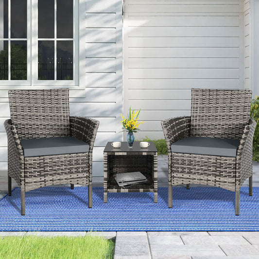 ALFORDSON Outdoor Furniture 3PCS Wicker Bistro Set Patio Chairs Table Mixed Grey