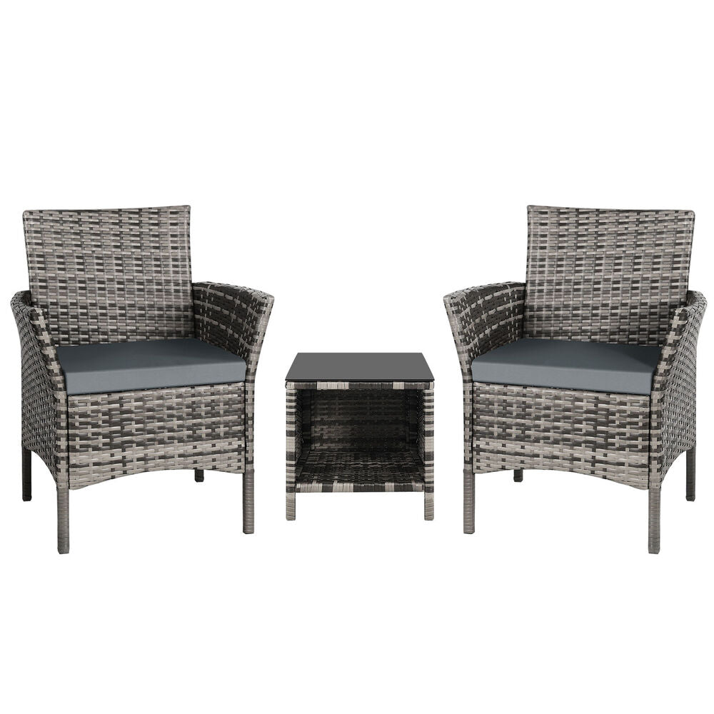 ALFORDSON Outdoor Furniture 3PCS Wicker Bistro Set Patio Chairs Table Mixed Grey
