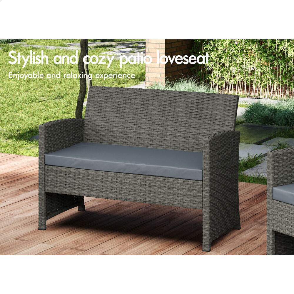 ALFORDSON 4PCS Outdoor Furniture Garden Patio Sofa Set Wicker Dark Grey