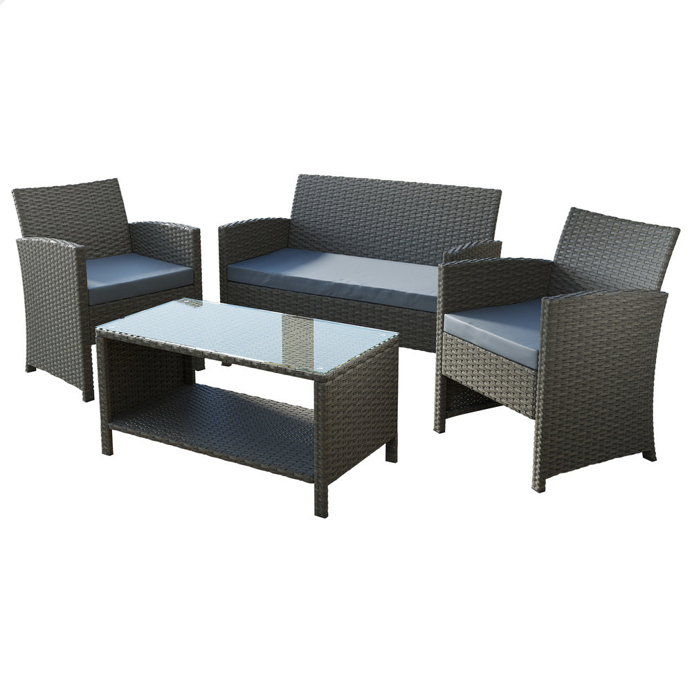 ALFORDSON 4PCS Outdoor Furniture Garden Patio Sofa Set Wicker Dark Grey