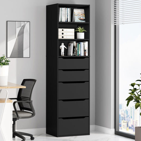 ALFORDSON Chest of 5 Drawers Office Storage Cabinet Tallboy Bedroom Black
