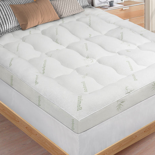 STARRY EUCALYPT Bamboo Fibre Pillowtop Mattress Topper Underlay Pad 11cm Queen