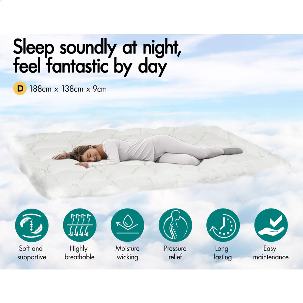 STARRY EUCALYPT Bamboo Fibre Pillowtop Mattress Topper Underlay Pad 9cm Double