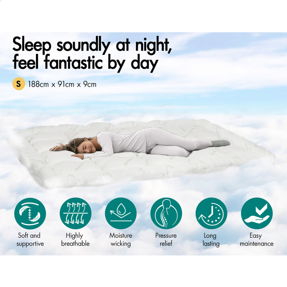 STARRY EUCALYPT Bamboo Fibre Pillowtop Mattress Topper Underlay Pad 9cm Single