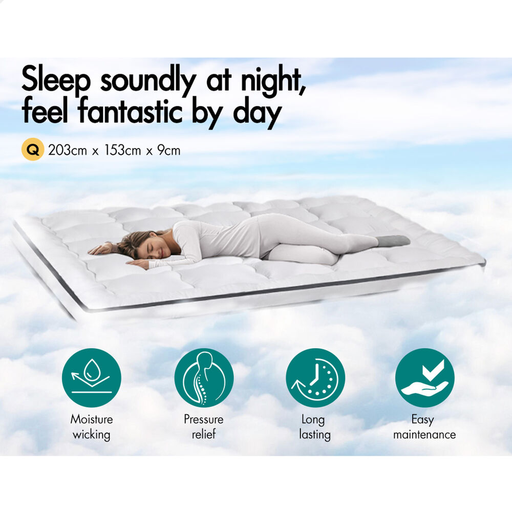 STARRY EUCALYPT Mattress Topper Pillowtop Luxury Bedding Mat Cover 9cm Queen