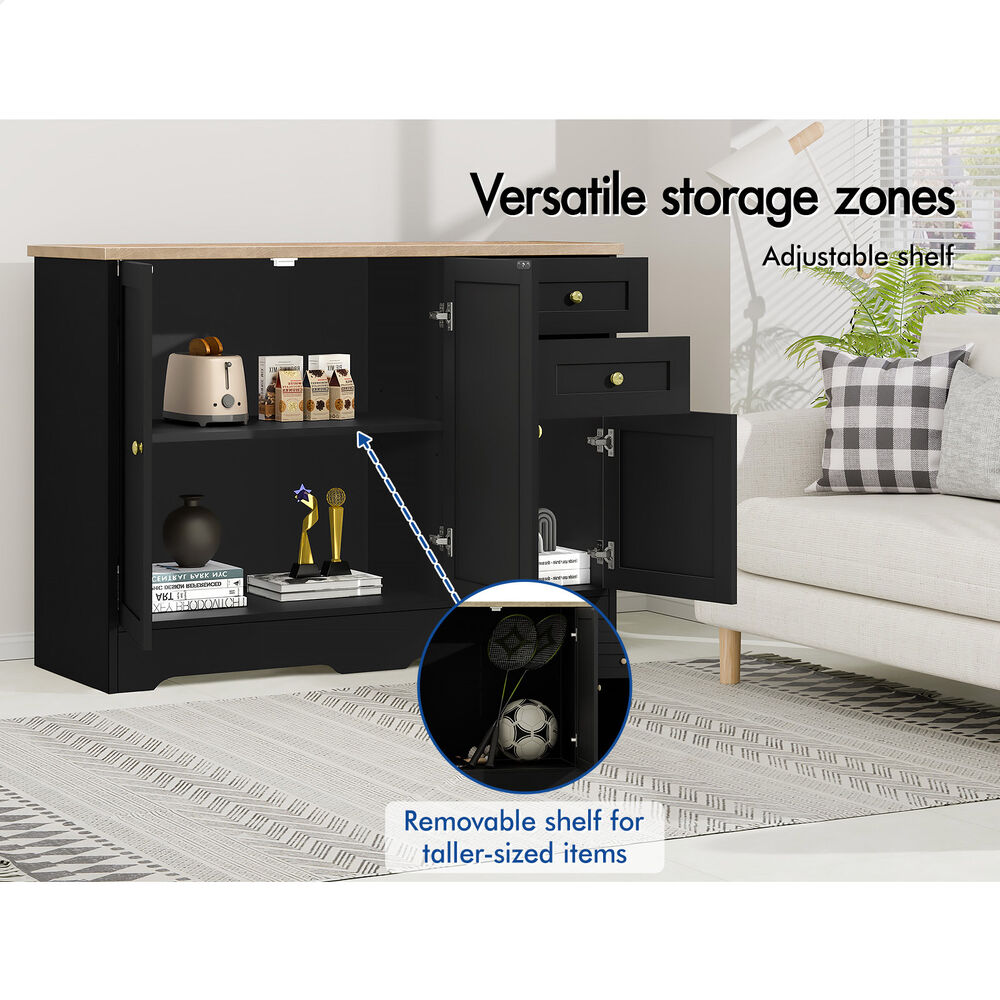 ALFORDSON Buffet Sideboard Cupboard Cabinet 3 Doors Pantry Storage Drawers Black