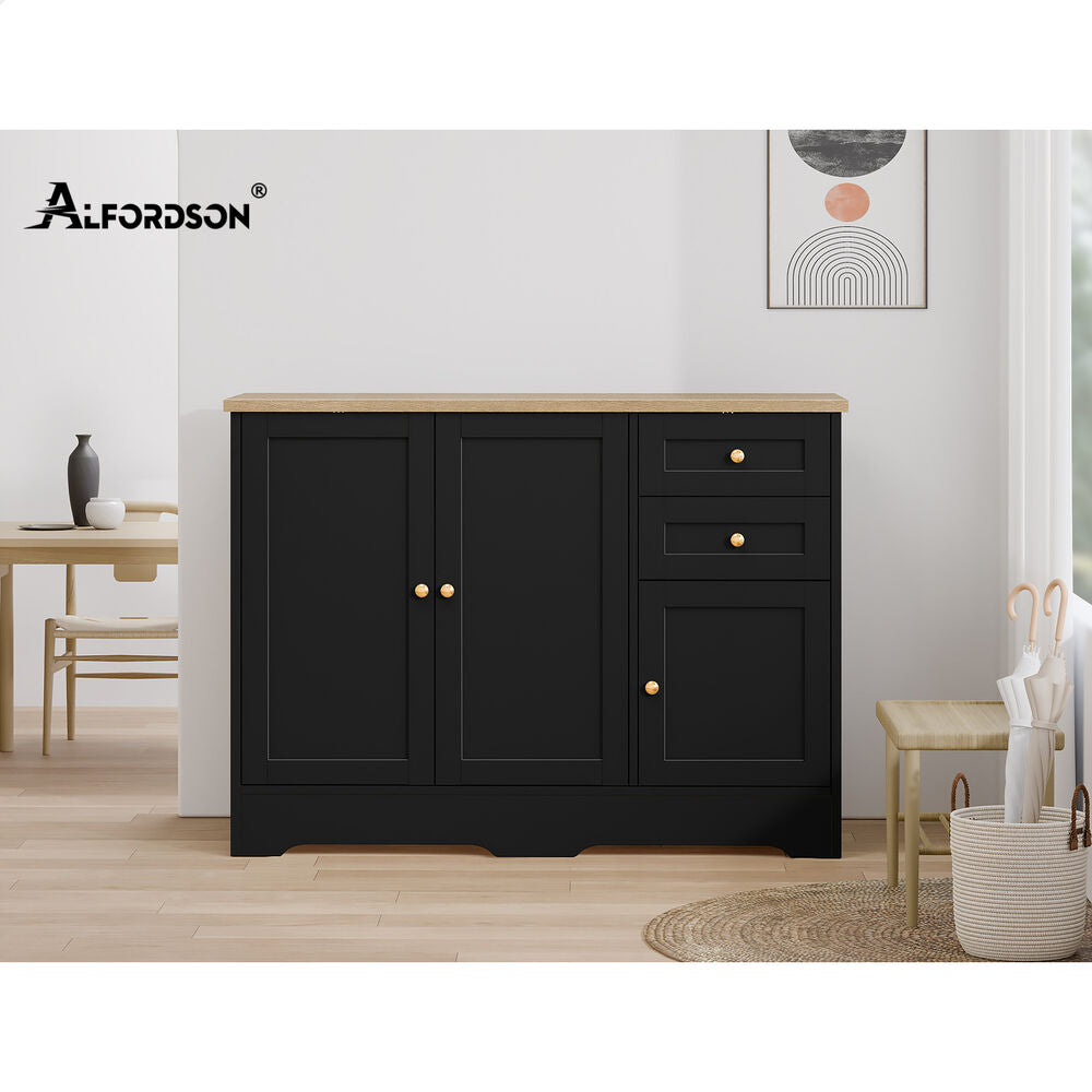 ALFORDSON Buffet Sideboard Cupboard Cabinet 3 Doors Pantry Storage Drawers Black