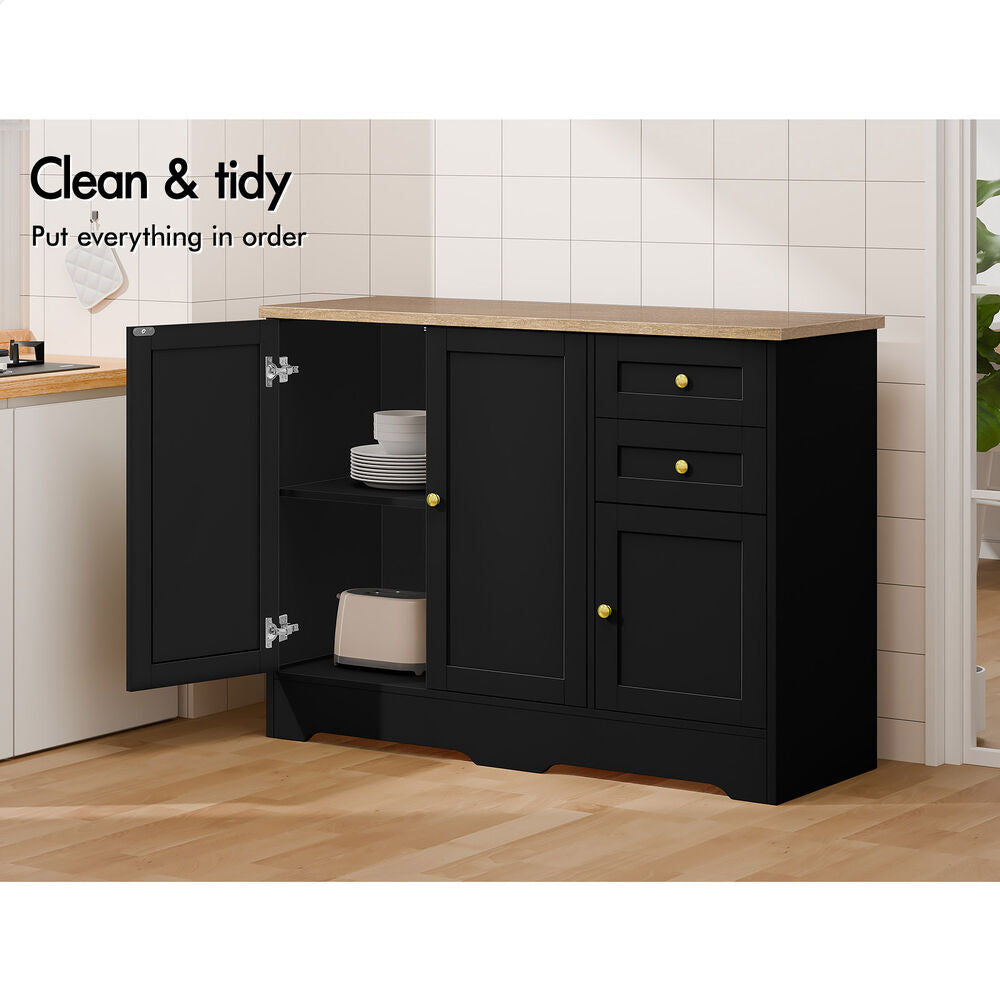 ALFORDSON Buffet Sideboard Cupboard Cabinet 3 Doors Pantry Storage Drawers Black