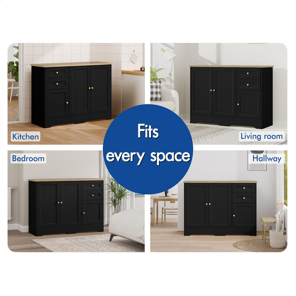 ALFORDSON Buffet Sideboard Cupboard Cabinet 3 Doors Pantry Storage Drawers Black