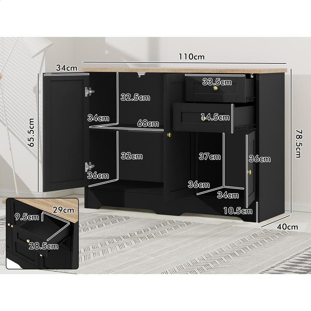 ALFORDSON Buffet Sideboard Cupboard Cabinet 3 Doors Pantry Storage Drawers Black
