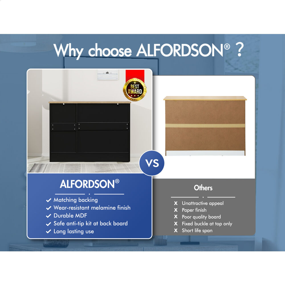 ALFORDSON Buffet Sideboard Cupboard Cabinet 3 Doors Pantry Storage Drawers Black