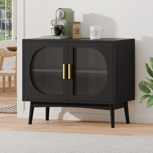 ALFORDSON Buffet Sideboard Cupboard Cabinet Storage Fluted Doors Black Pantry