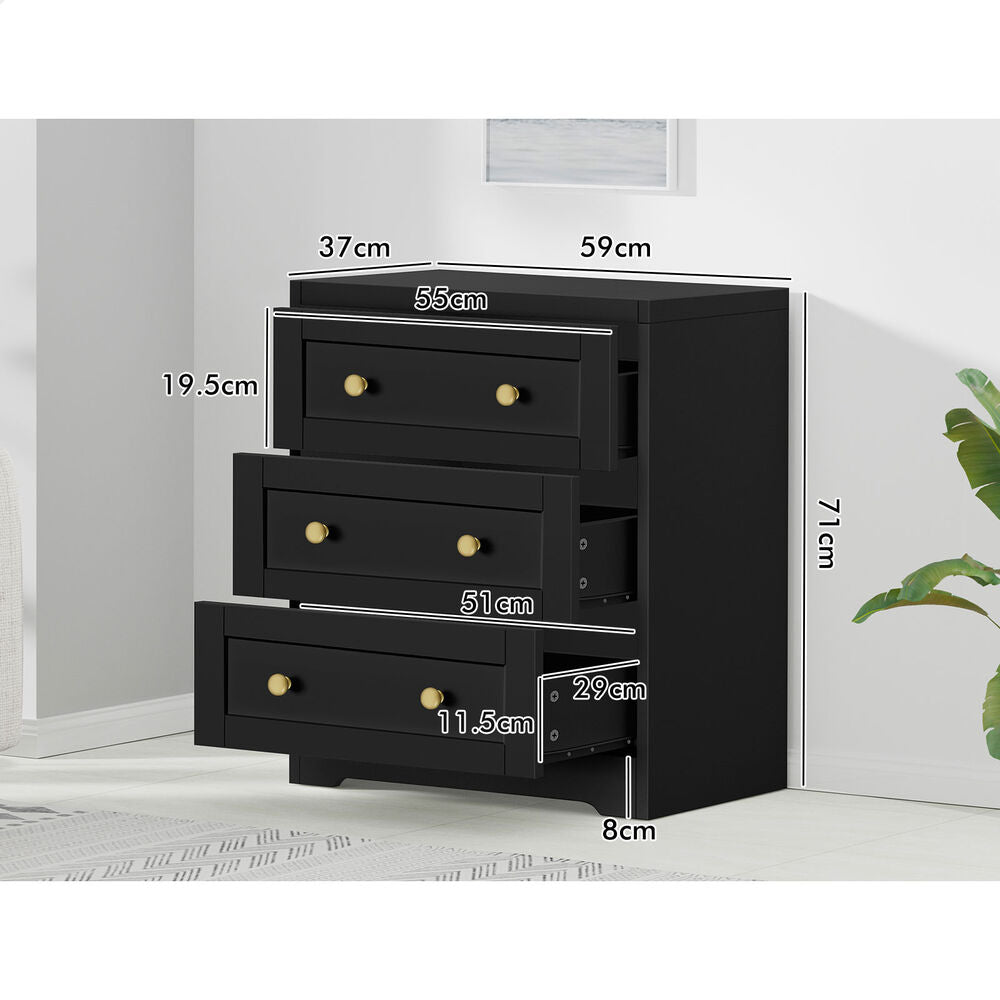 ALFORDSON 3 Chest of Drawers Storage Cabinet Hamptons Bedside Table Tallboy